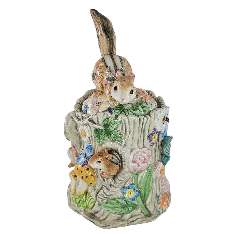 Vintage Fitz & Floyd Woodland Spring Chipmunk Squirrel Small Canister Jar *Chip*